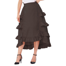 Belle Poque Womens Gothic Costume Retro Vintage Cotton Coffee High Low Skirt BP000222-3